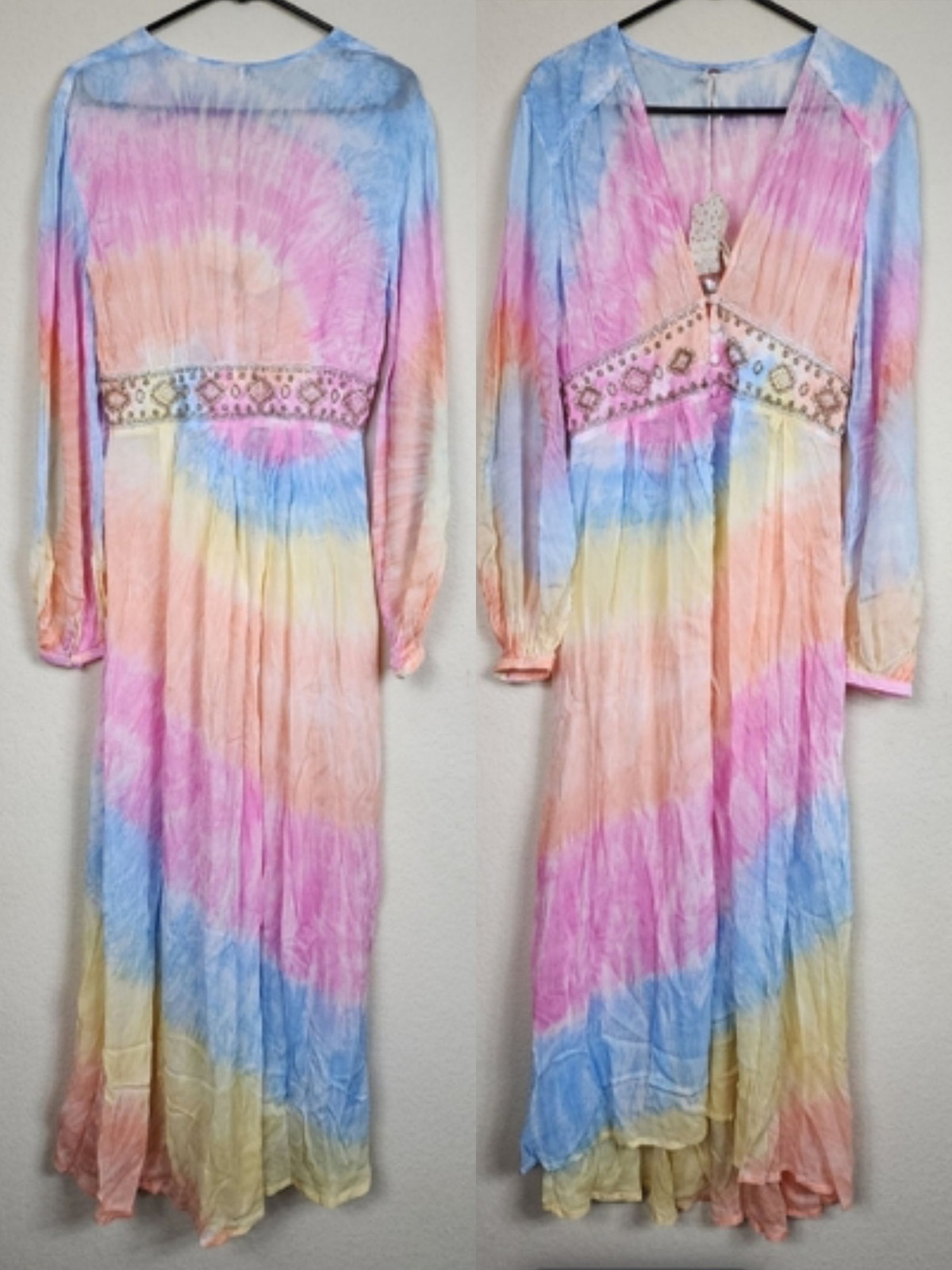 Nwt $398 Free People Xs Tie Dye Rainbow Kimono Dress